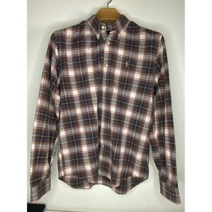 Ralph Lauren Custom Fit Plaid Button Down Shirt Men XL Brown Blue Red